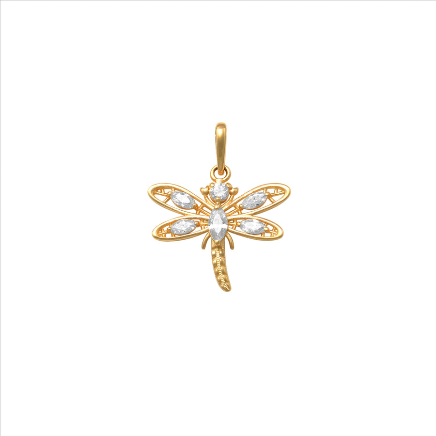 9k YG Dragonfly Pendant set with CZs 12mm x 15mm