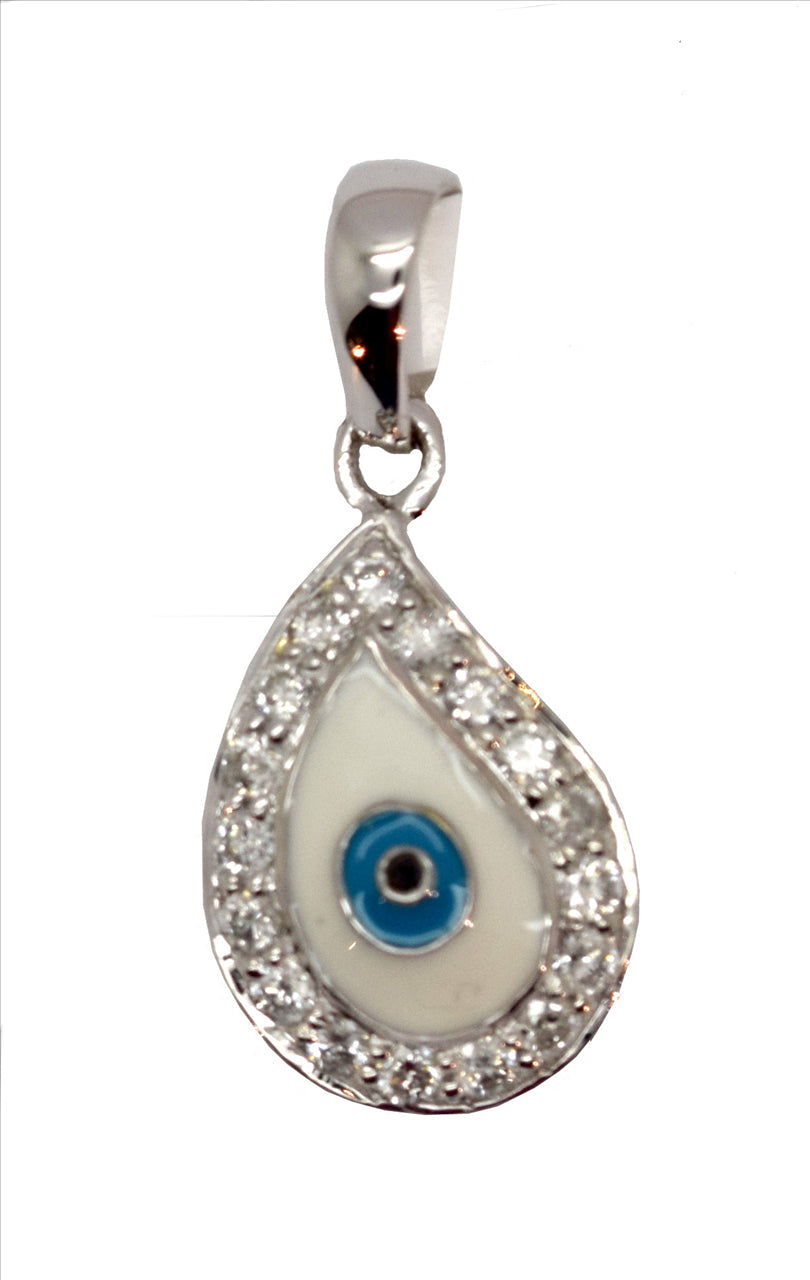9k WG Tear Drop Eye Pendant set with Enamel & CZ's 12mm x 8mm
