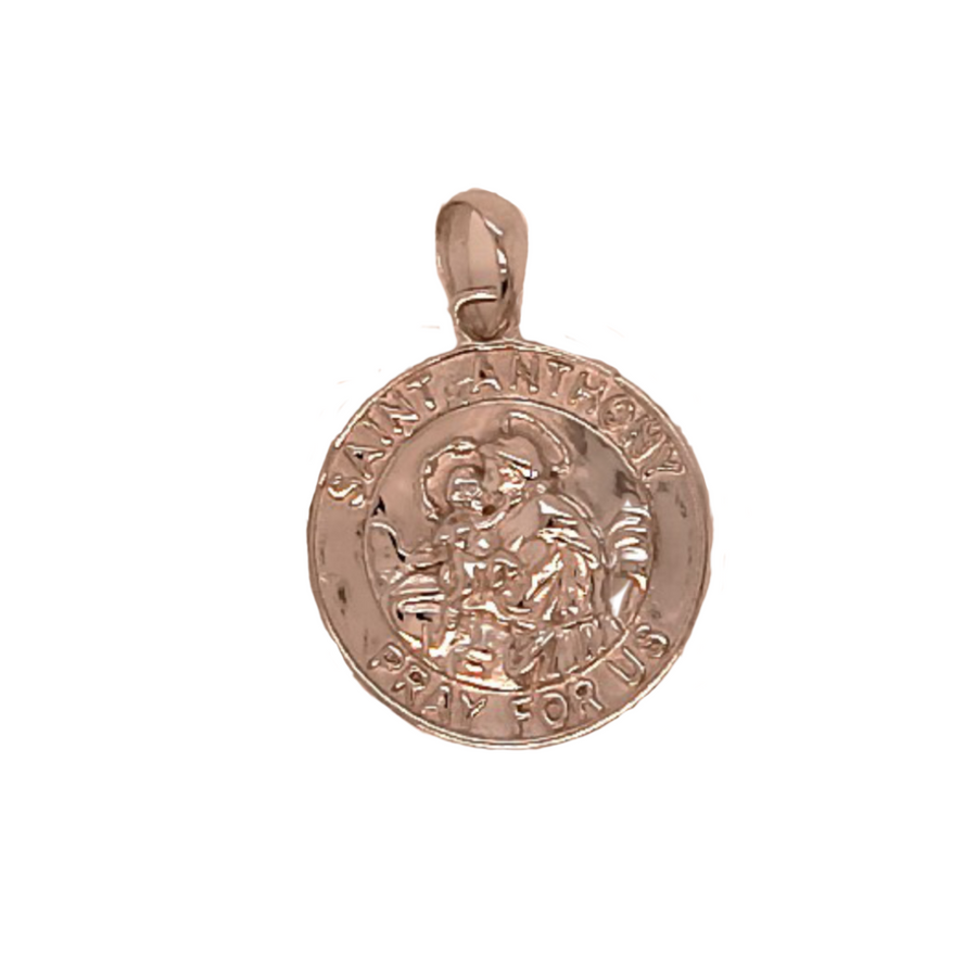 9k WG Solid Round St Anthony Medallion Pendant, 16.5mm