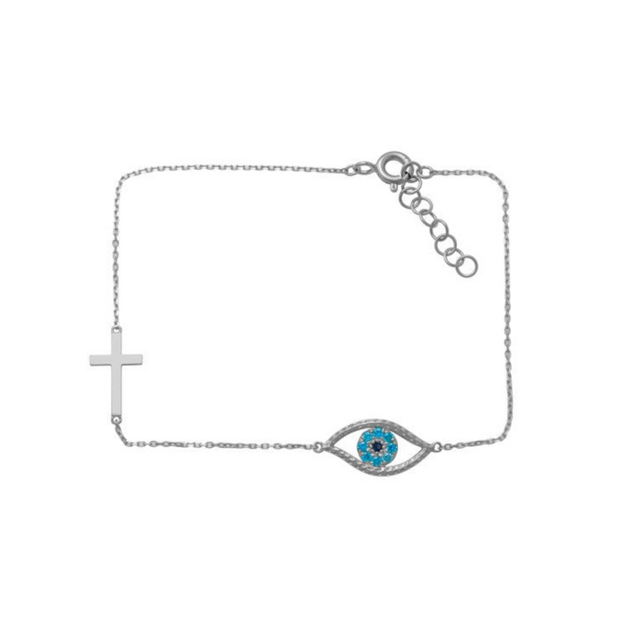 9k WG CZ Eye & Cross Pendant with Oval Links Bracelet 19cm Incl 2cm adjustable links