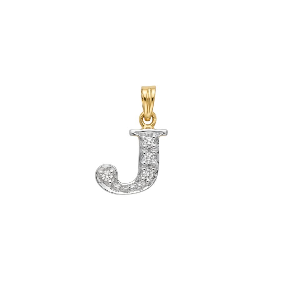 9k YG Diamond Block Letter Pendant J with 4D = 0.07ct 10mm