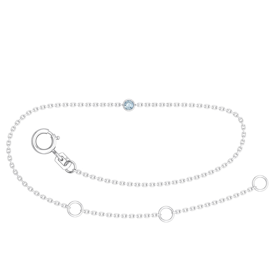 9k WG Oval Link Aquamarine Bracelet 1.4mm Wide 19.5cm . Bezel Set with 1AQ=0.04ct, O-Rings at 16.5 & 18cm