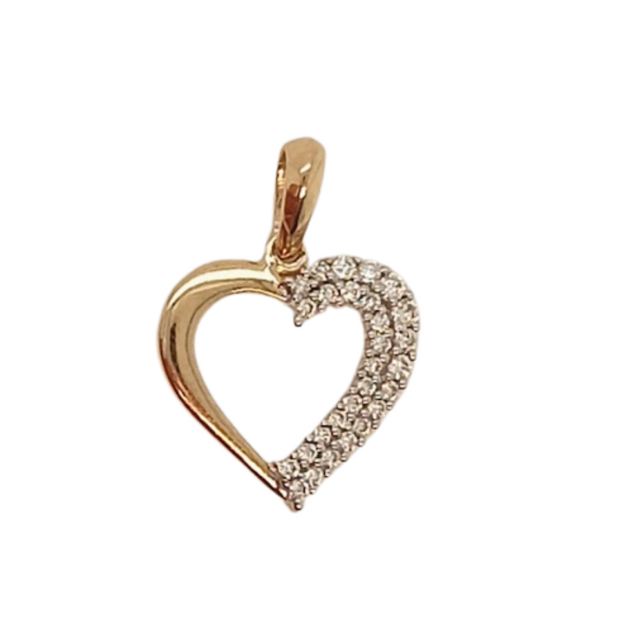 9k YG Diamond Heart Pendant 28D=0.230ct Grain Set . Meas. 13.5mm x 14.5mm