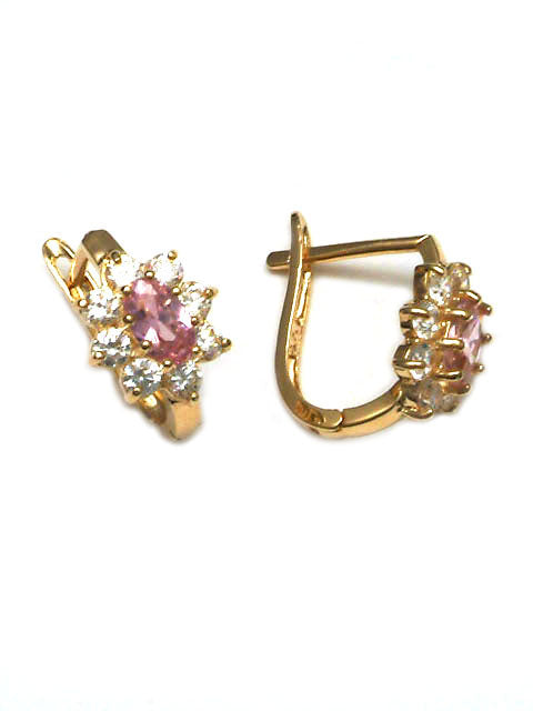 9k YG CZ Oval Cluster Euro Clip Earrings 9.4x7mm Diameter.