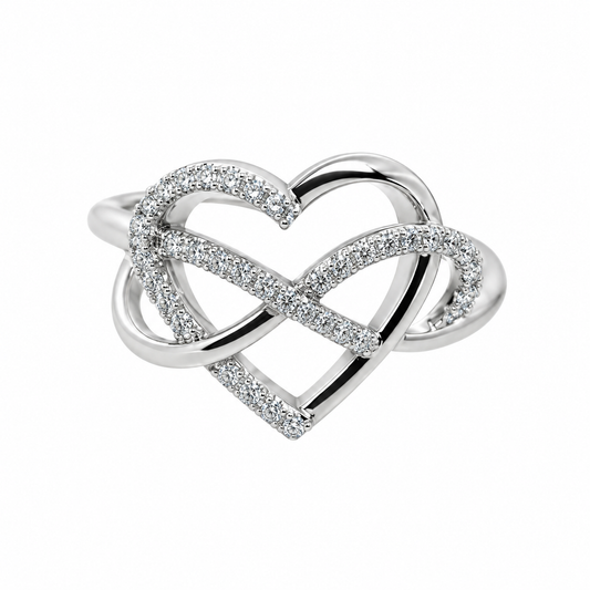 9k WG Infinity Ring  set with 43D=0.13ct. Size M.