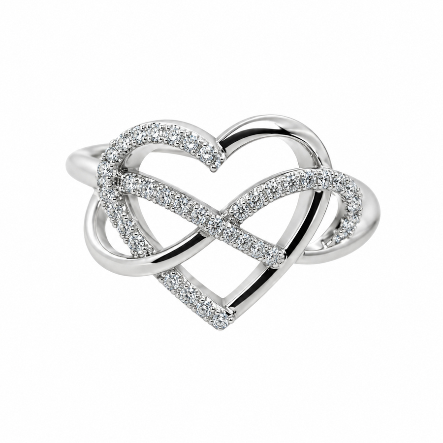 9k WG Infinity Ring  set with 43D=0.13ct. Size M.