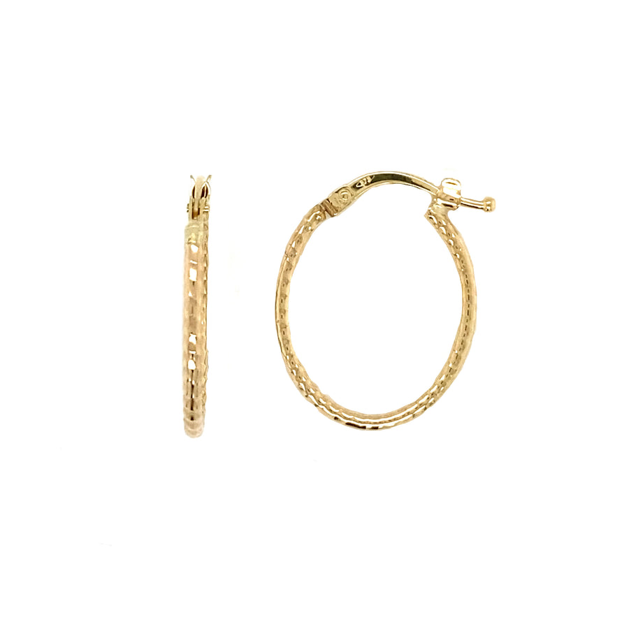 9k YG Oval Hoop Earrings 27x21mm Diameter. Diamond Cut Round Tube 1.5mm Wide (replaces item 9kER194Y)