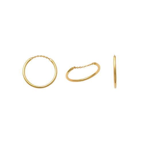 9k YG Ring with Trace Chain. 1.2mm. Size K