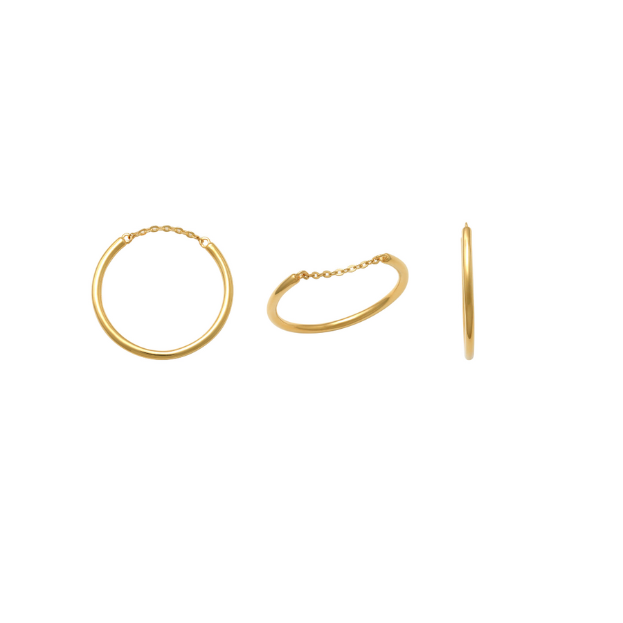 9k YG Ring with Trace Chain. 1.2mm. Size K