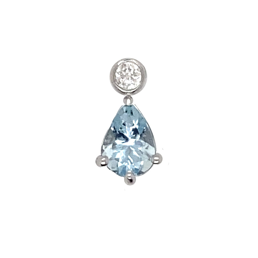 18k WG Diamond and Pear Shaped Aquamarine Drop Pendant  AQ=1.8ct, 1D=0.085ct