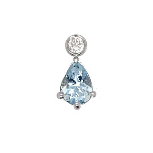 18k WG Aquamarine Drop Pendant AQ=1.8ct, 1D=0.085ct