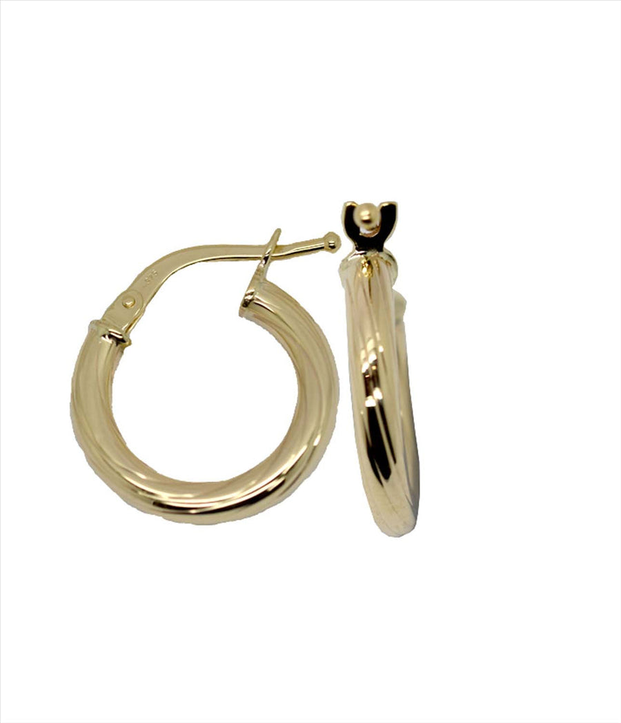 9k YG Round Hoop Earrings 25mm Diameter. Round Lined Tube 2.5mm Wide
