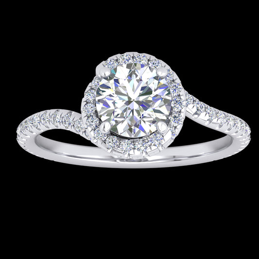 "Bella" 9k WG 6.5mm (1ct) CZ Wrapped Halo Ring with stones along the band and bezel. Size N