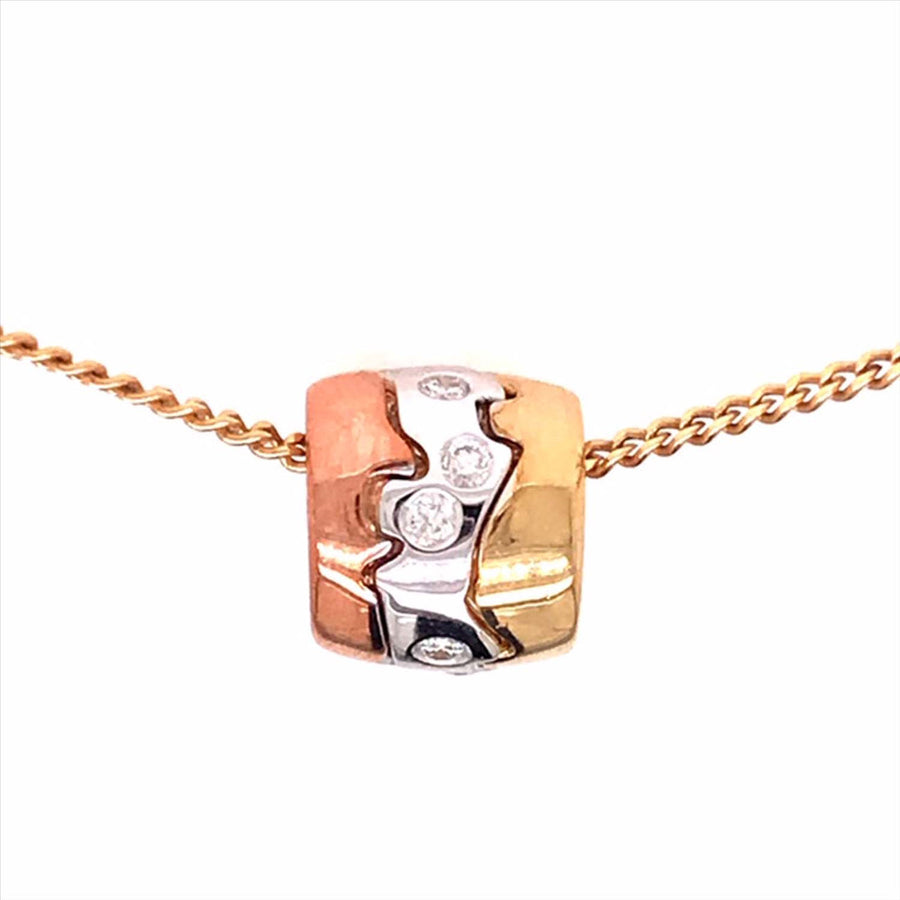 9k 3T Diamond Cyclinder/Barrel Pendant 9D=0.09ct Bezel Set . Meas. 7.5 x 7mm