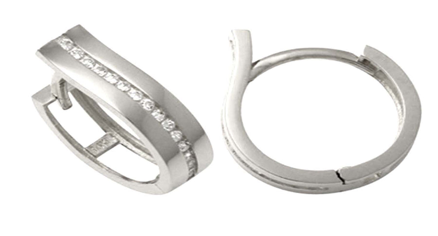 9k WG CZ Round Hoop Earrings 10mm Diameter. 4mm Wide