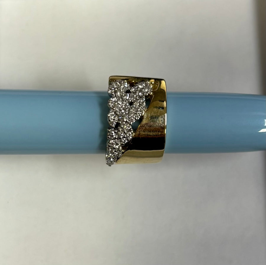 9k YG Split Diamond Huggie - Right Hand Side earring Only with Marquise Feature 10mm wide, 38D=0.245ct. Meas. 12mm Inner Diameter