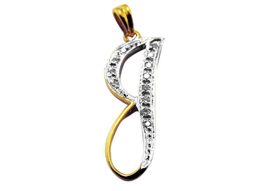 9k YG Diamond Script Letter Pendant J with 10D=0.04ct 15mm