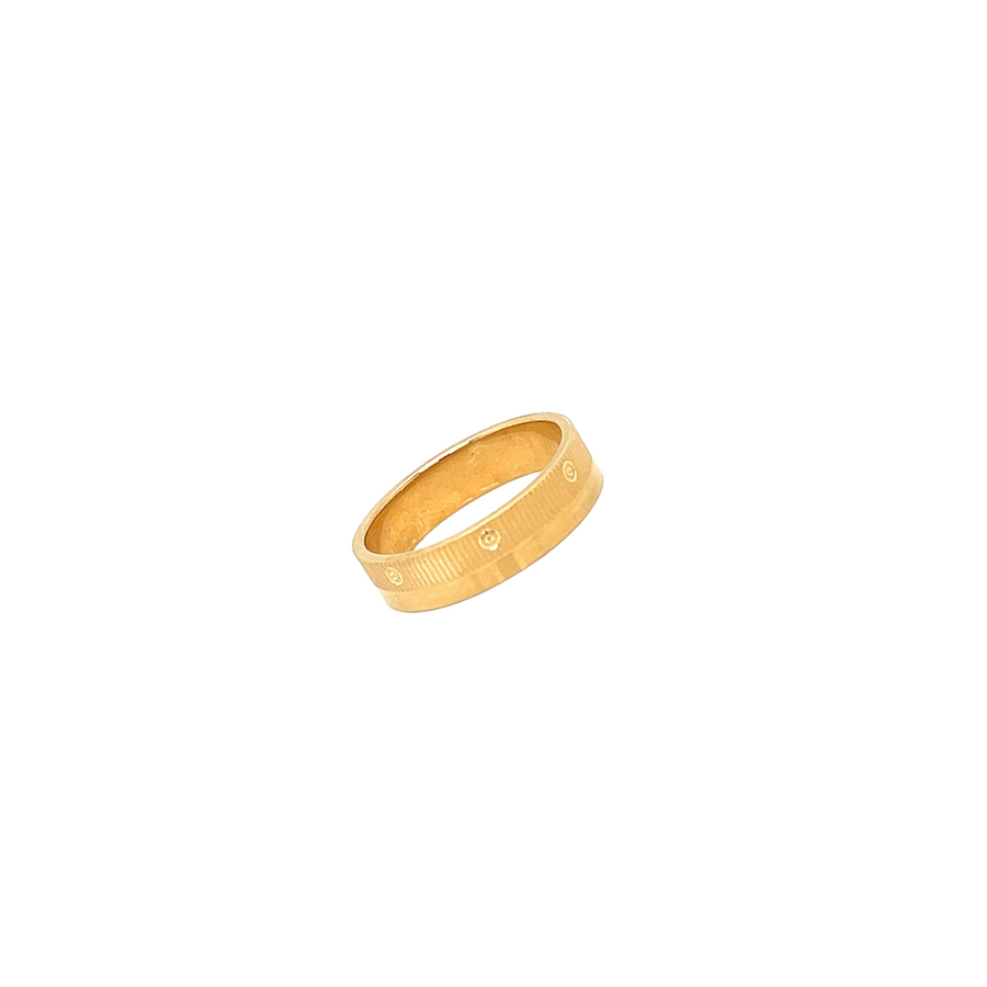 9k YG Flat Band Patterned Ring 5mm. Size O