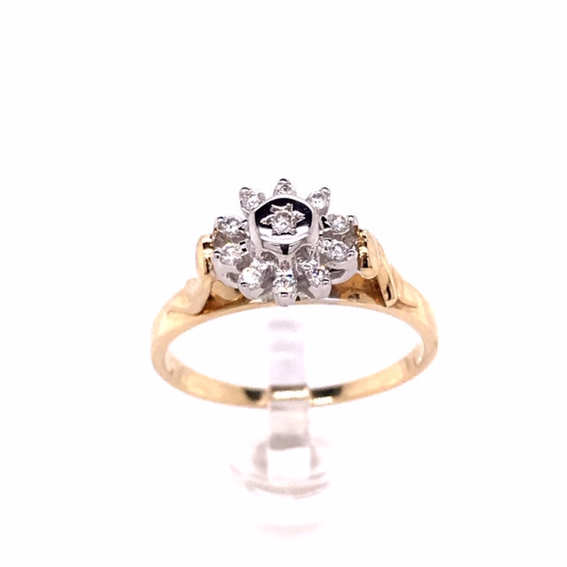 9k YG Cluster Diamond Ring 11D=0.12ct Size M