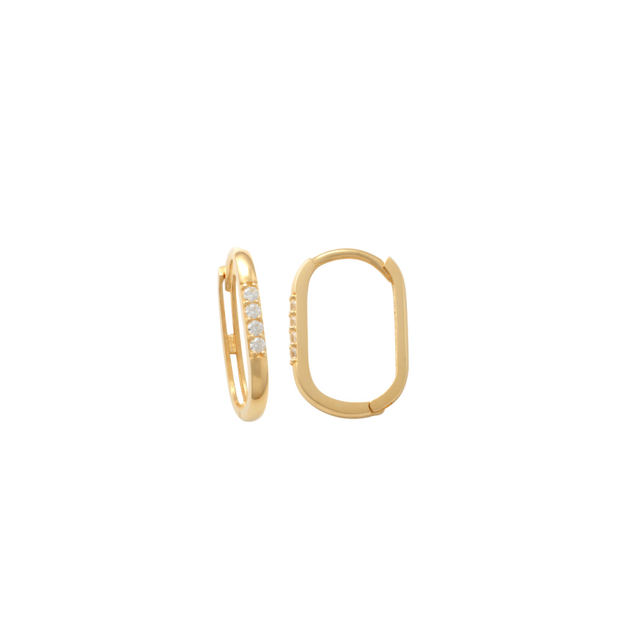 9k YG CZ Oval Huggie Earring. 14mm x 9mm