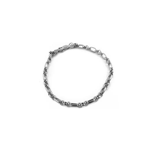 9k WG Solid 1 x 3 Oval & Round Belcher Bracelet 4.0mm wide 20cm . Approx 9.1g