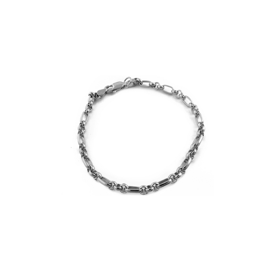 9k WG Solid 1 x 3 Oval & Round Belcher Bracelet 4.0mm wide 20cm . Approx 9.1g
