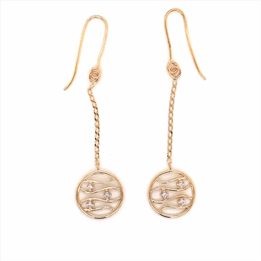 9k YG Diamond Drop Circle Shepherd Hook Earrings 6D=0.03ct Meas. 11mm