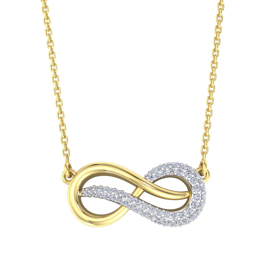 9k YG Infinity Diamond Pendant 53D=0.12ct with Oval Link Chain 45cm O-Ring at 43cm & 44cm 1mm wide . Meas. 8x17mm