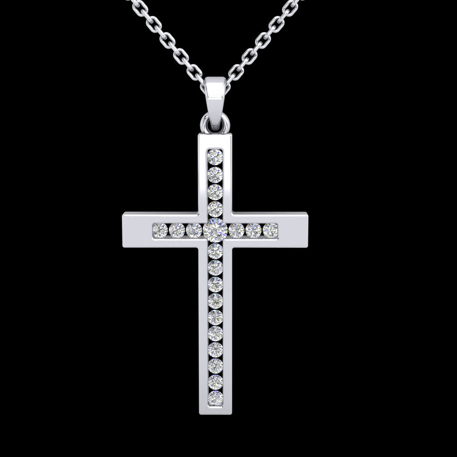 18k WG Diamond Cross Pendant 21D=0.15ct. Channel Set . Meas. 22mm x 14mm