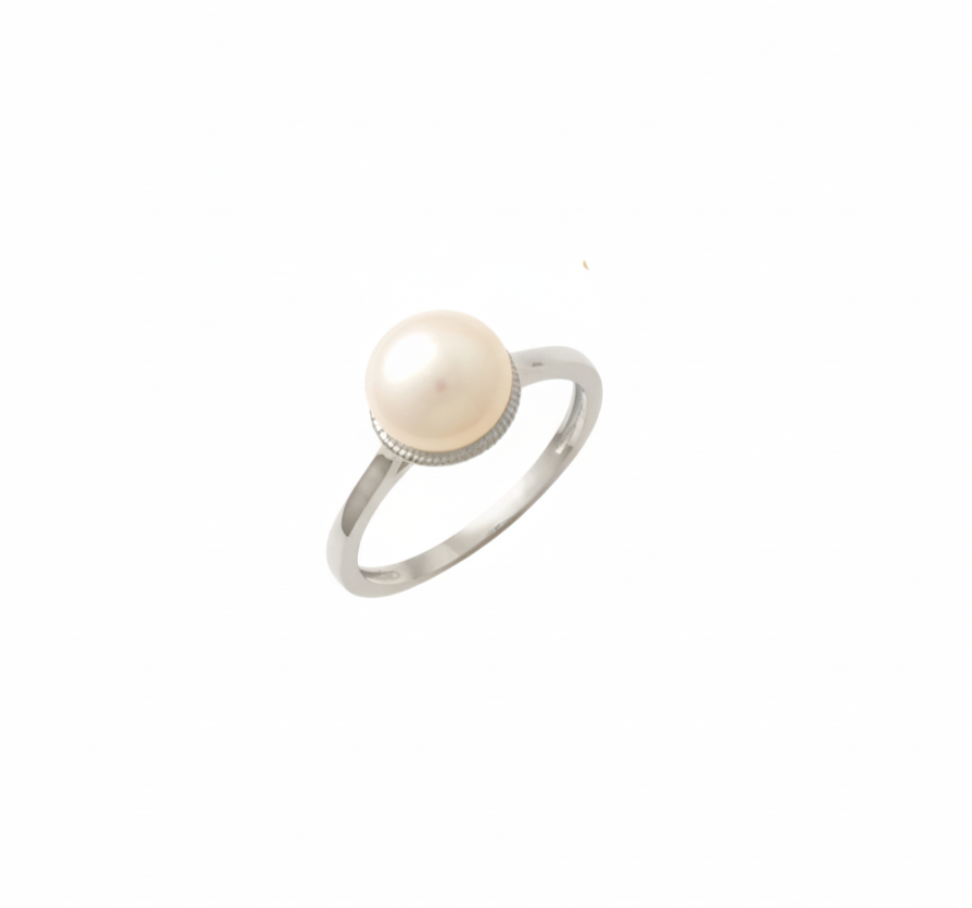 9k WG 8mm Fresh Water Pearl Ring. Size R