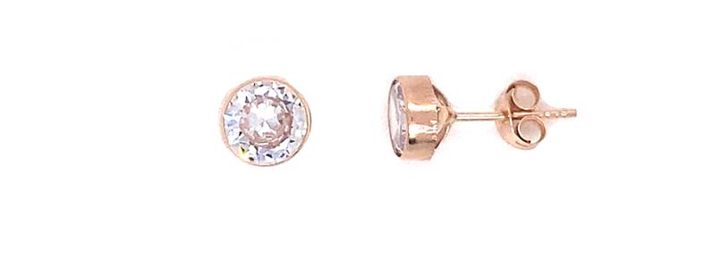 9k RG CZ Round-Cut Bezel Set Stud Earrings with Butterfly 5mm.