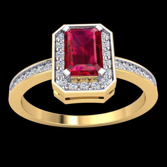9k 2T Diamond & Ruby Ring