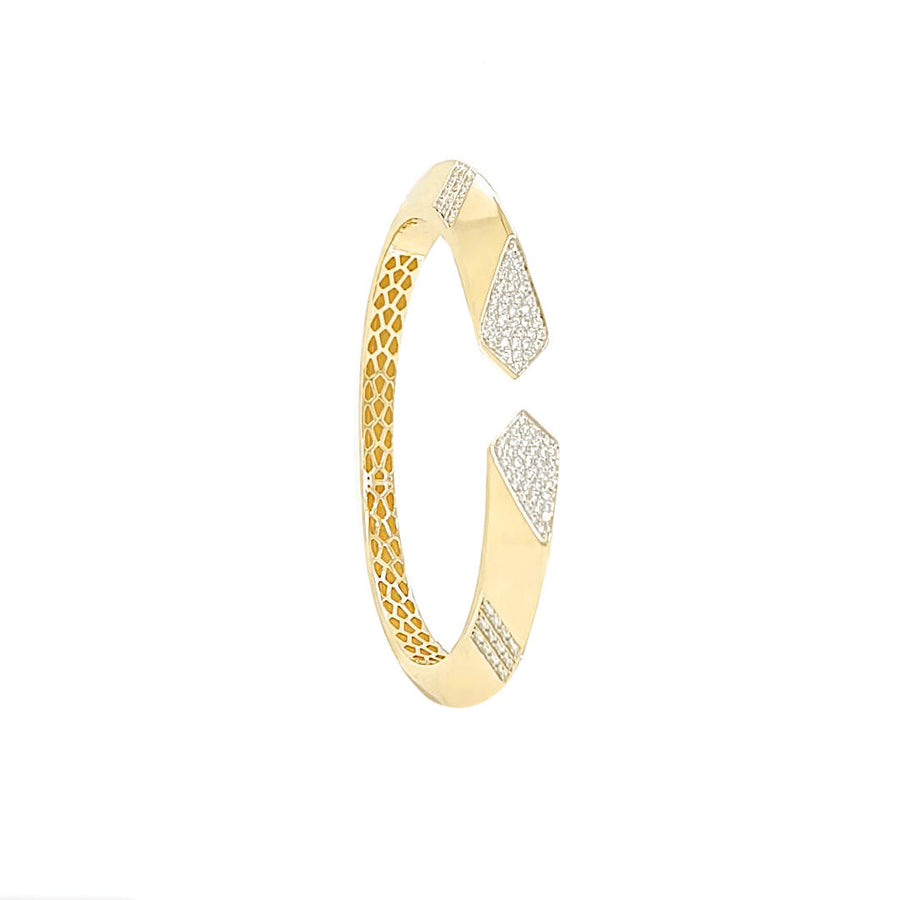 18k YG Cuff Bangle with Swivel Ends and Diamond Detail, 124D = 1.0ct, SI1 G.  57x49mm