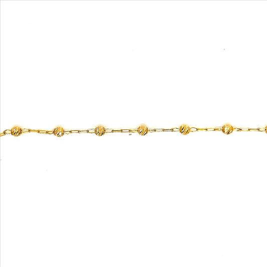 9k YG 3mm Faceted Ball (1cm spacing) Paperclip Bracelet 1.1 x 2.4mm wide 45cm. Approx 2.8g
