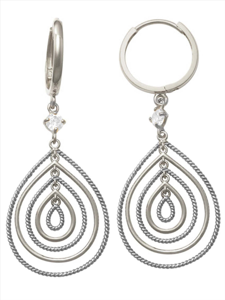 9k WG CZ Round Huggie Earrings 10mm Diameter. with Tear Drop. 1.7mm Wide
