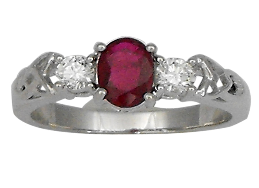 18k WG Dress ring  set with 1 Ruby=0.90ct & 2D=0.31ct  Size M.