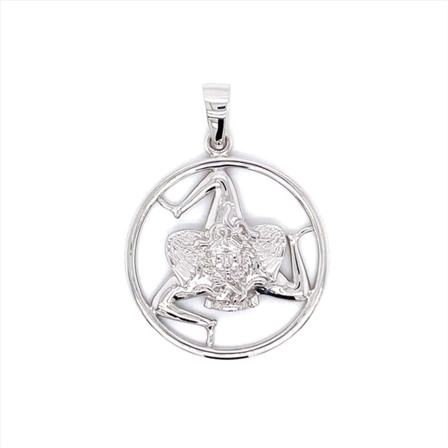 9k WG Solid Signor Trinacria Pendant with Circle on outside . 30.2mm diameter Approx 7.93g