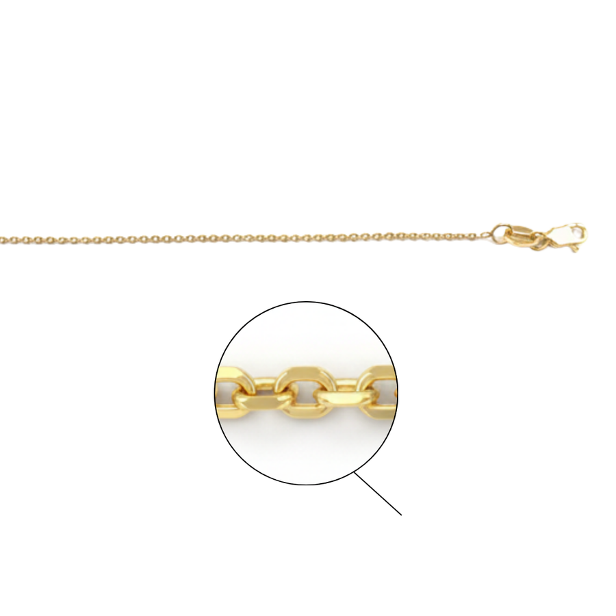 9k YG Solid Oval Link Chain, Diamond Cut, 2.0mm wide 50cm. Approx 5.15g