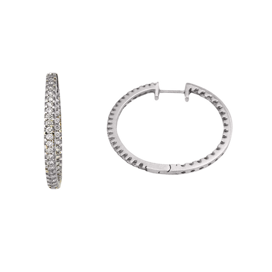 9k WG Diamond Round Huggie Earrings 19mm Diameter. Claw set with 80D=0.58ct 1.8mm Wide