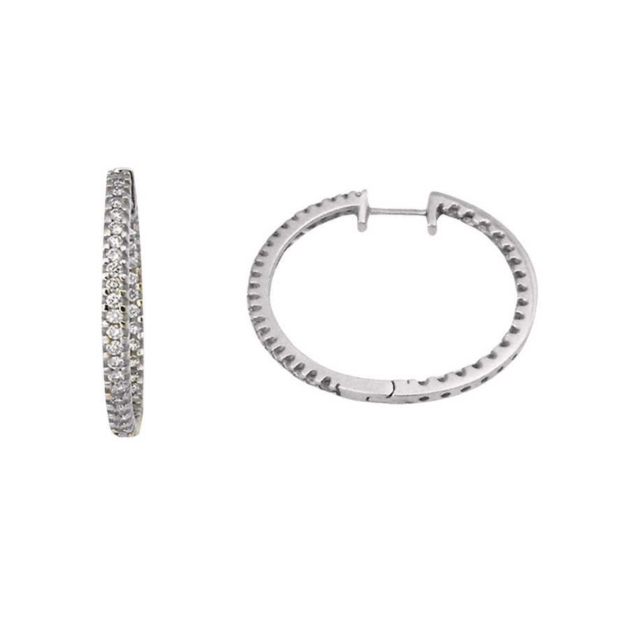 9k WG Diamond Round Huggie Earrings 19mm Diameter. Claw set with 80D=0.58ct 1.8mm Wide