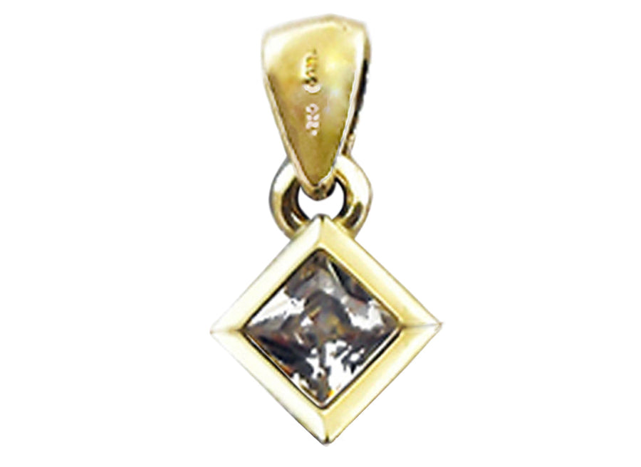 18k YG Solid Rubbed in Square Pnd set with Square CZ 9mm..