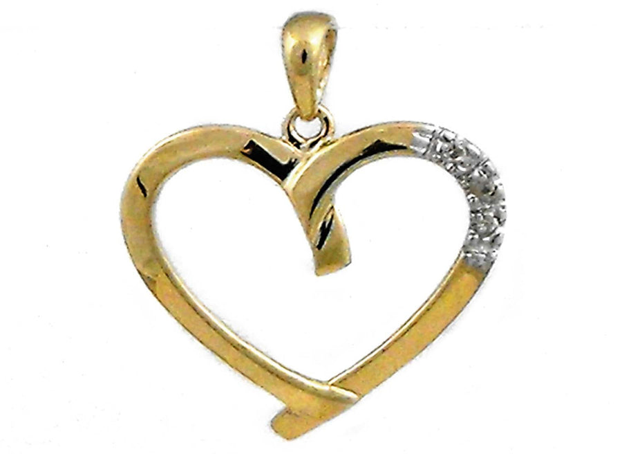 9k YG Diamond Heart Pendant 3D=0.02ct Grain Set . Meas. 18mm