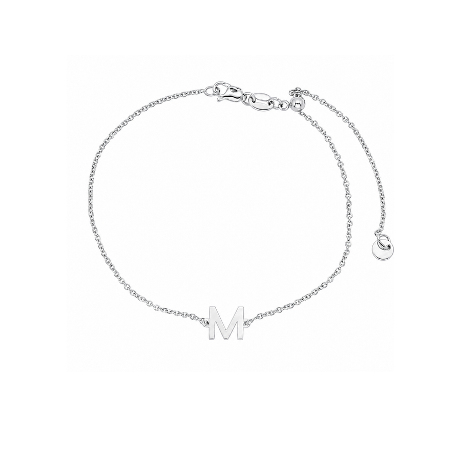 9k WG Diamond Cut Trace Chain 1.1mm Wide with Letter M (6.5x6mm) 19cm with Adjustable Finding