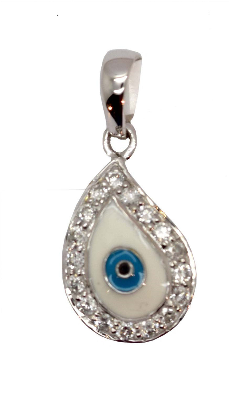 9k WG Diamond & Enamel Tear Drop Pendant 18D=0.16ct Grain Set . Meas. 12mm x 8mm