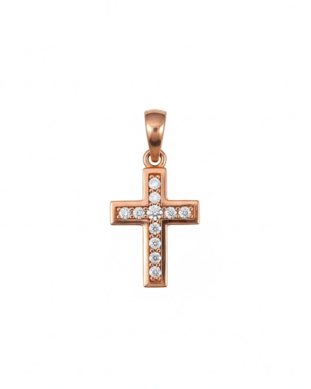 9k RG Diamond Cross Pendant 11D=0.16ct Channel Set . Meas. 13mm x 10mm