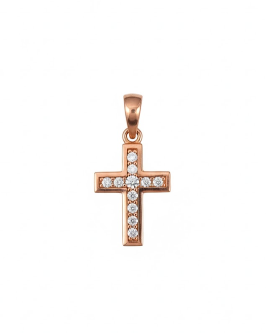 9k RG Diamond Cross Pendant 11D=0.16ct Channel Set . Meas. 13mm x 10mm