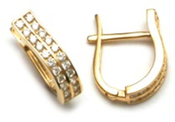 9k YG CZ Double Row Huggie Earrings 3.9mm Wide