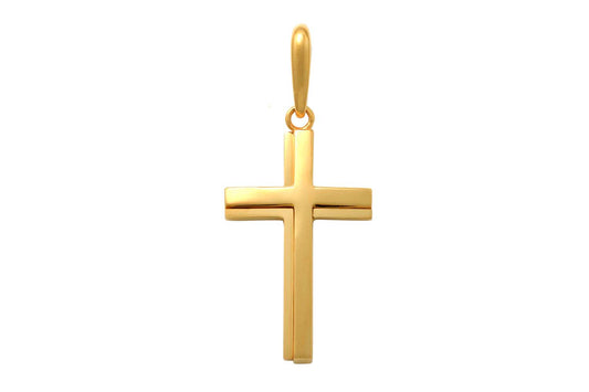 18k YG Solid Raised Cross Pendant. 28 x 16mm