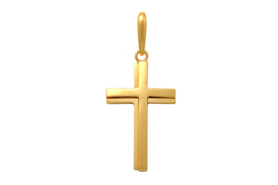 18k YG Solid Raised Cross Pendant. 28 x 16mm