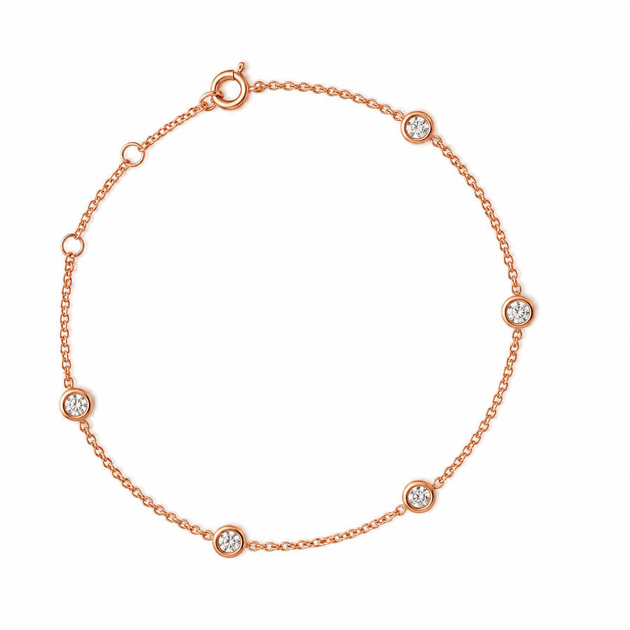 9k RG Solid Oval Link Diamond Bracelet 1.4mm Wide 19.5cm . Bezel Set with 5D= 0.25ct, O-Rings at 16.5 & 18cm